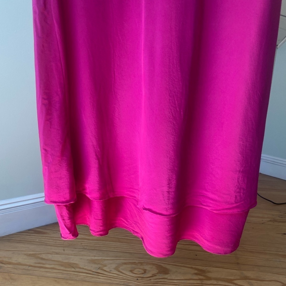 Silk Evan Picone Cocktail Dress Fuchsia Pink Drape Back Layered Skirt Sz 14 VTG - Picture 5 of 16